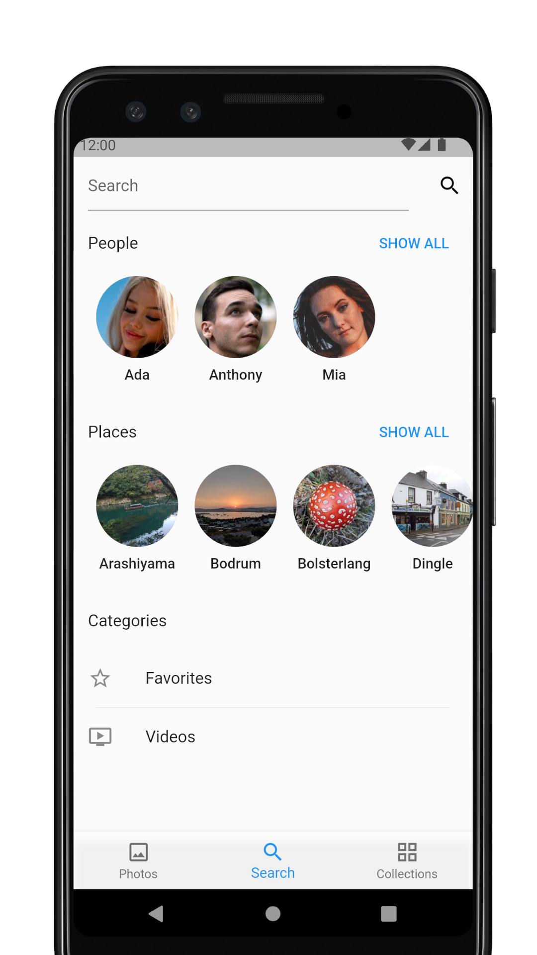 Application Android Photos for Nexcloud Personnes lieux favoris vidéos
